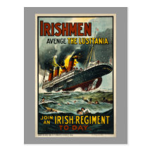 ¡Los irlandeses del Lusitania del vintage se venga Tarjeta Postal