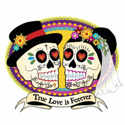 Design is a Mexican sugar skull wedding couple