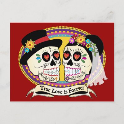 Los Novios Sugar Skull Postcard (English)