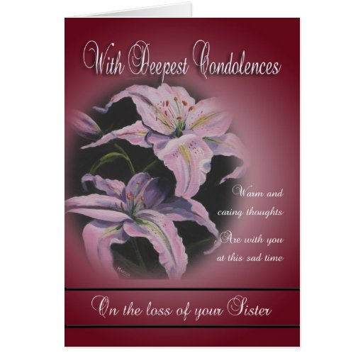 Loss of Sister With Deepest Condolences Card Zazzle