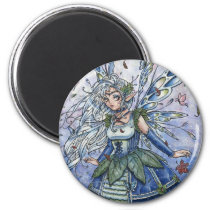 fairy, fairies, fae, faeries, princess, fairytale, tale, lost, leaf, wings, jewel, cameo, frame, circle, gothic, goth, fantasy, elf, elven, elves, queen, blue, freen, magic, art, painting, zerick, delphine, levesque, demers, Magnet with custom graphic design