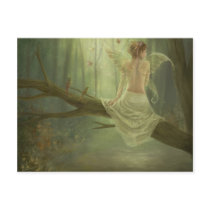 faery, fantasy, butterfly, digital, art, birds, wings, forest, woods, river, magic, Postcard with custom graphic design