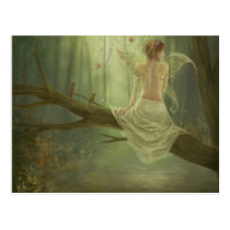 faery, fantasy, butterfly, digital, art, birds, wings, forest, woods, river, magic, Postcard with custom graphic design