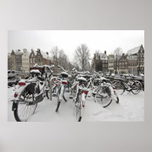 Lots of bicycles in winter in Amsterdam Netherland Print