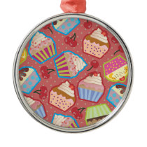 Lotsa Cupcakes n Cherries Pink Round Ornament