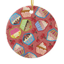 Lotsa Cupcakes n Cherries Pink Round Ornament