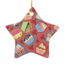 Lotsa Cupcakes n Cherries Pink Star Ornament
