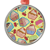 Lotsa Cupcakes n Cherries Yellow Round Ornament