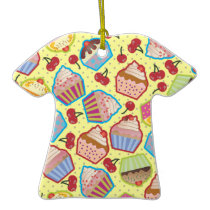 Lotsa Cupcakes n Cherries Yellow Tshirt Ornament