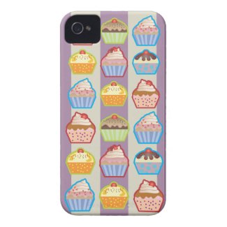 Lotsa Cupcakes Purple Stripes iPhone 4 Case