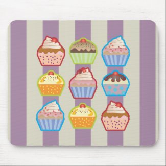 Lotsa Cupcakes Purple Stripes Mousepad