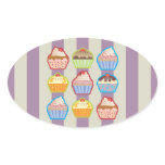 Lotsa Cupcakes Purple Stripes Oval Sticker