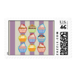 Lotsa Cupcakes Purple Stripes Postage Stamp