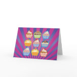 Lotsa Cupcakes Purply Blue Stripes Greeting Card