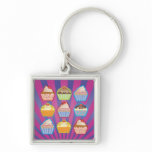 Lotsa Cupcakes Purply Blue Stripes Keychain
