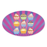 Lotsa Cupcakes Purply Blue Stripes Oval Sticker