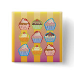 Lotsa Cupcakes Yellowy Pink Stripes Button