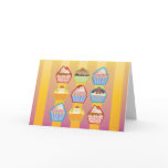 Lotsa Cupcakes Yellowy Pink Stripes Greeting Card