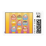Lotsa Cupcakes Yellowy Pink Stripes Postage Stamp