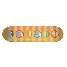 Lotsa Cupcakes Yellowy Pink Stripes Skateboard