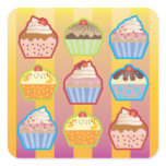 Lotsa Cupcakes Yellowy Pink Stripes Square Sticker
