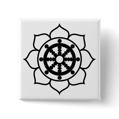 Lotus Flower Dharma Wheel Button by BuddhaGifts