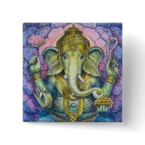 Lotus Ganesha Square Buttion Pin