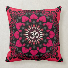 Lotus Love OM Mandala Pink Black Cushion / Pillow