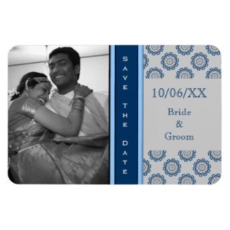 Lotus Mandala (Henna) (Blue) (Save The Date) Magnets