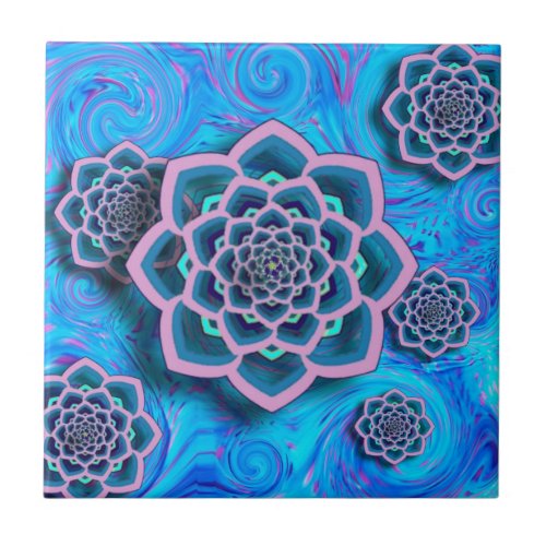 Lotus Mandala Swirl Abstract Ceramic Tile tile