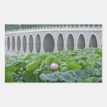 Lotus Pond Reflecting Bridge Arches Rectangular Stickers