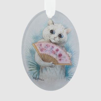 Louis Wain's White Cat with Pink Fan