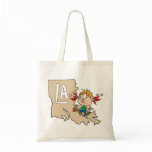 Louisiana LA Map & Cajun Food Cartoon Art Motto bags