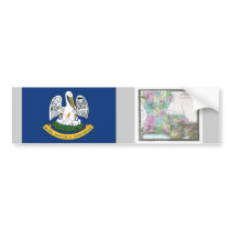 Louisiana Map and State Flag bumper stickers