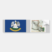 Louisiana Map and State Flag Bumper Sticker
