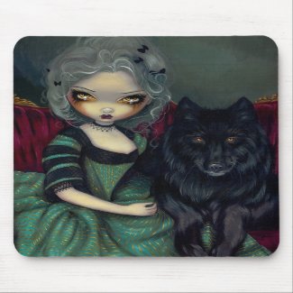 Loup-Garou: Noir rococo gothic wolf Mousepad mousepad