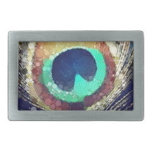 Love2Snap Peacock Feather Rectangular Belt Buckles