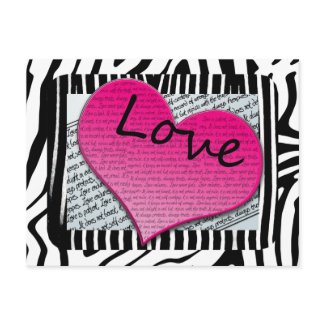 Love 1 Corinthians 13 Hearts Pink Zebra postcard