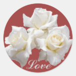 Love 3 White Sparkle Roses Round Sticker