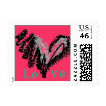 Love: A Black Heart on Pink Square Small Postage postage by lillyarts Love: A Black Heart on Pink Square Small Postage postage
