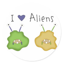 Love Alien Critters Round Sticker