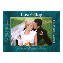 Love And Joy Squared Teal Holiday Card