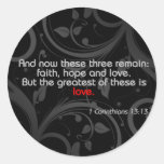 Love Bible Verse, Black/Red Round Stickers