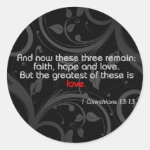 Love Bible Verse, Black/Red Round Stickers