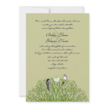 Love Bird Green Swirl Tree Wedding Invitation