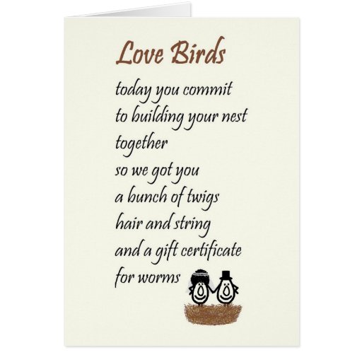 Love Birds - a funny wedding poem Cards