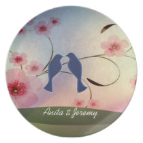 Love birds among cherry blossoms plates