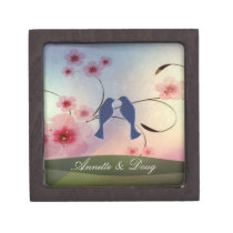 Love birds among cherry blossoms premium gift boxes
