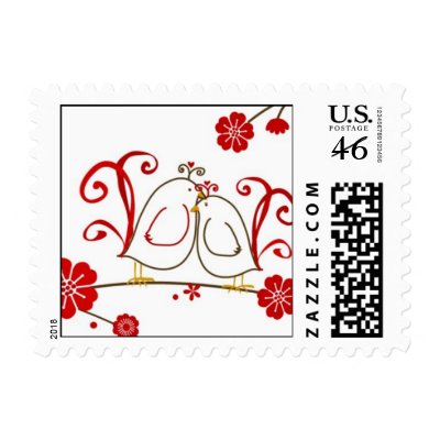 Love Birds and Cherry Blossoms Postage Stamps