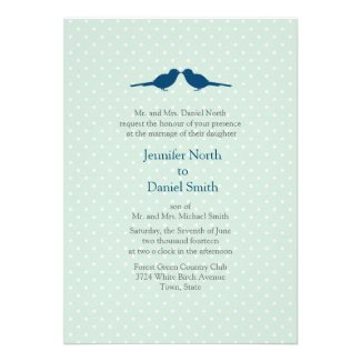 Love Birds And White Polka Dot Mint Wedding Invite